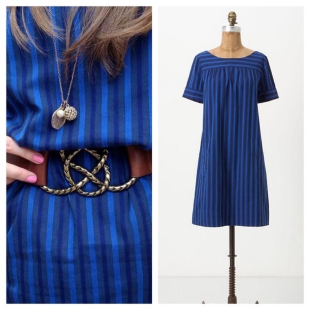 Anthropologie HD in‎ Paris Blue Striped Shift Dress